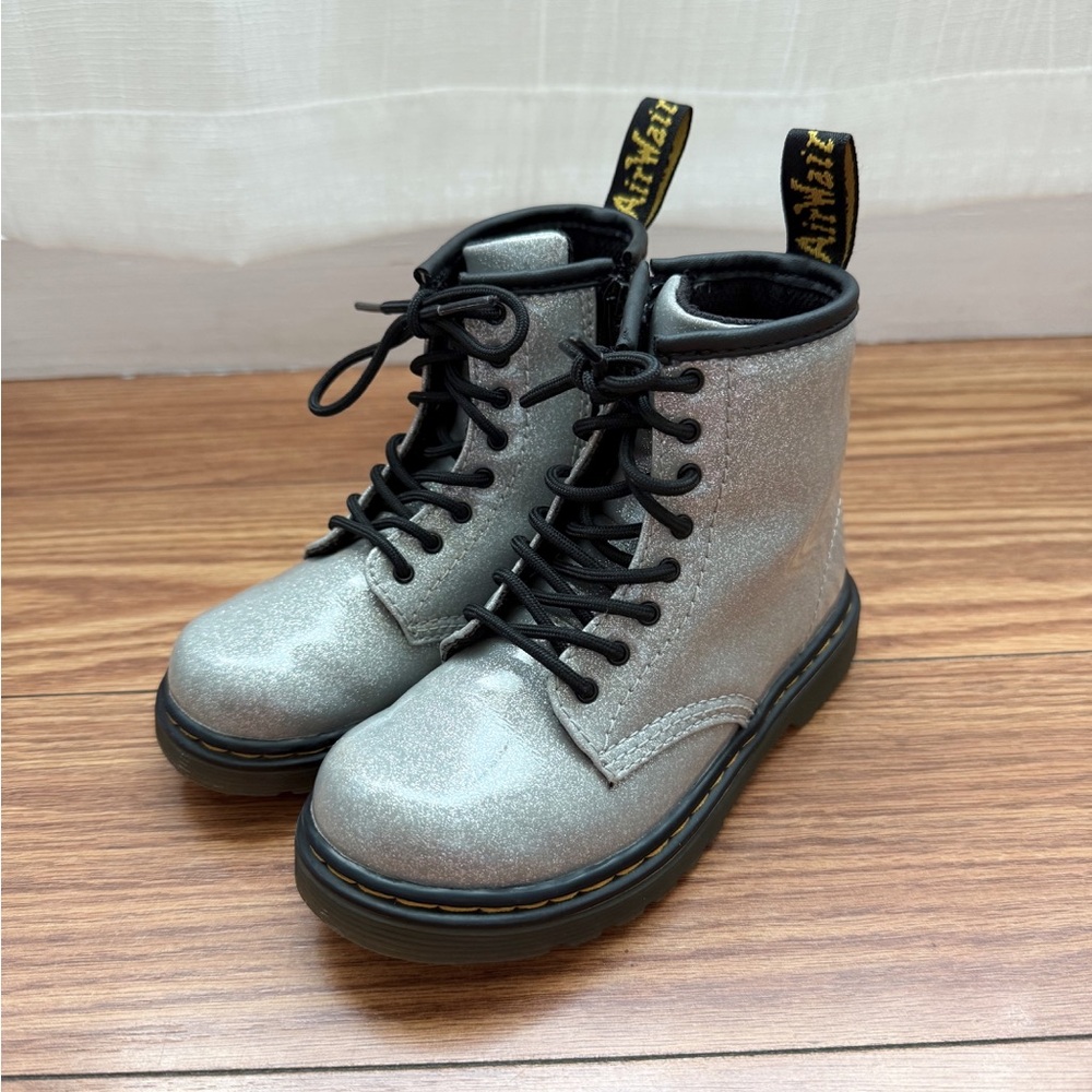 Dr. Martens 1460 AirWair Toddler Silver Glitter Lace Up Boots